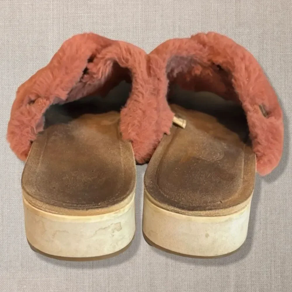 Koolaburra by UGG Roubie Fuzz Platform Slide Sandals Pink Faux Fur US 8